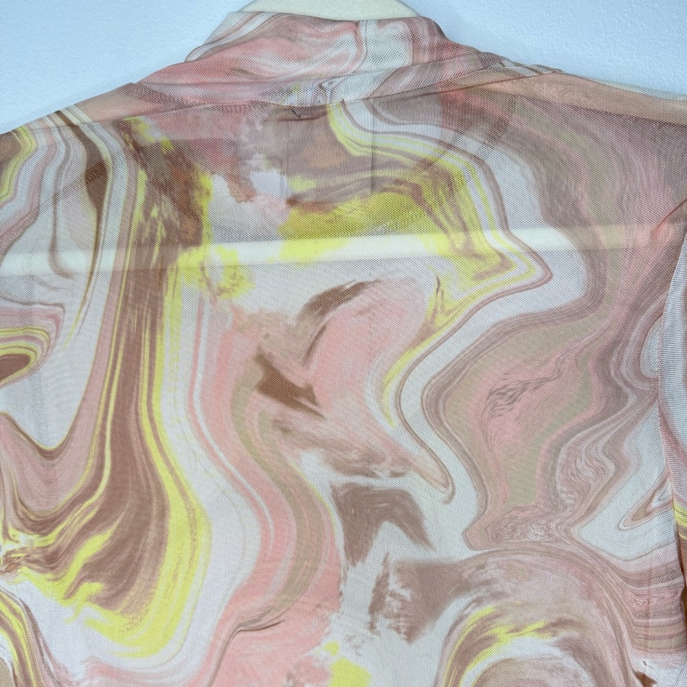 AFRM sheer mock neck long sleeve with thumb holes, multi color swirls